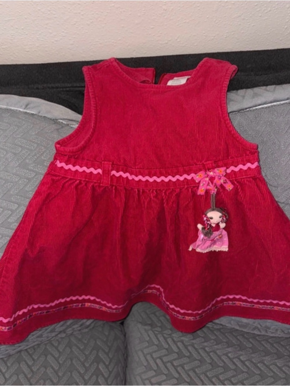 Vintage Gymboree Red Corduroy Dress with Doll Charm